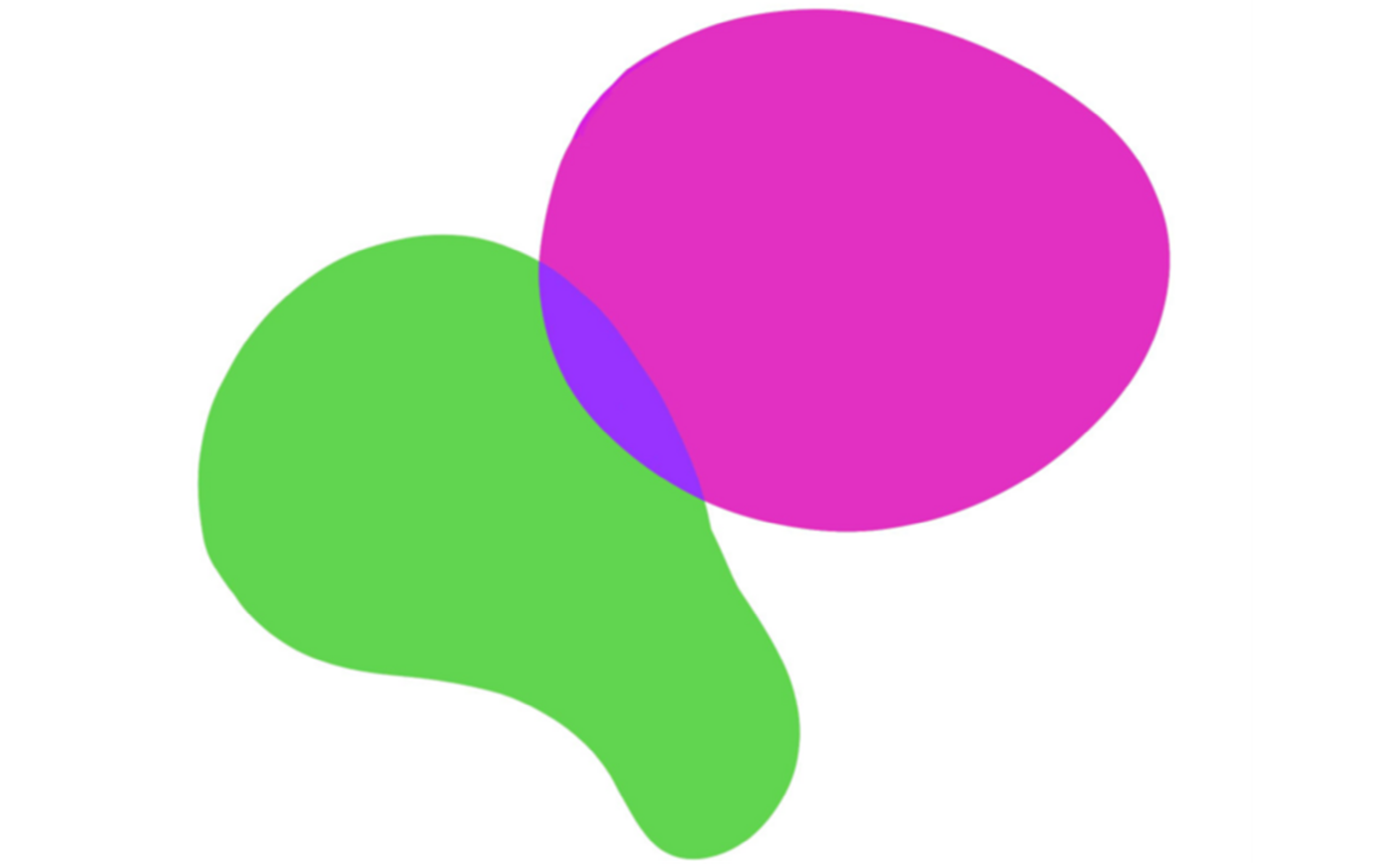 Zwei organisch rundliche Flächen in grün und pink bilden eine violette Schnittmenge